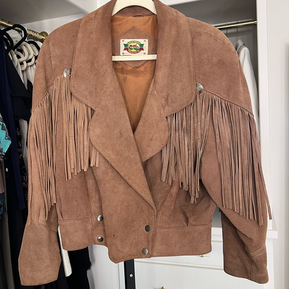 Vintage 80s Brown Genuine Leather suede Jacket Fringe Cowgirl Southwestern - Picture 14 of 17
